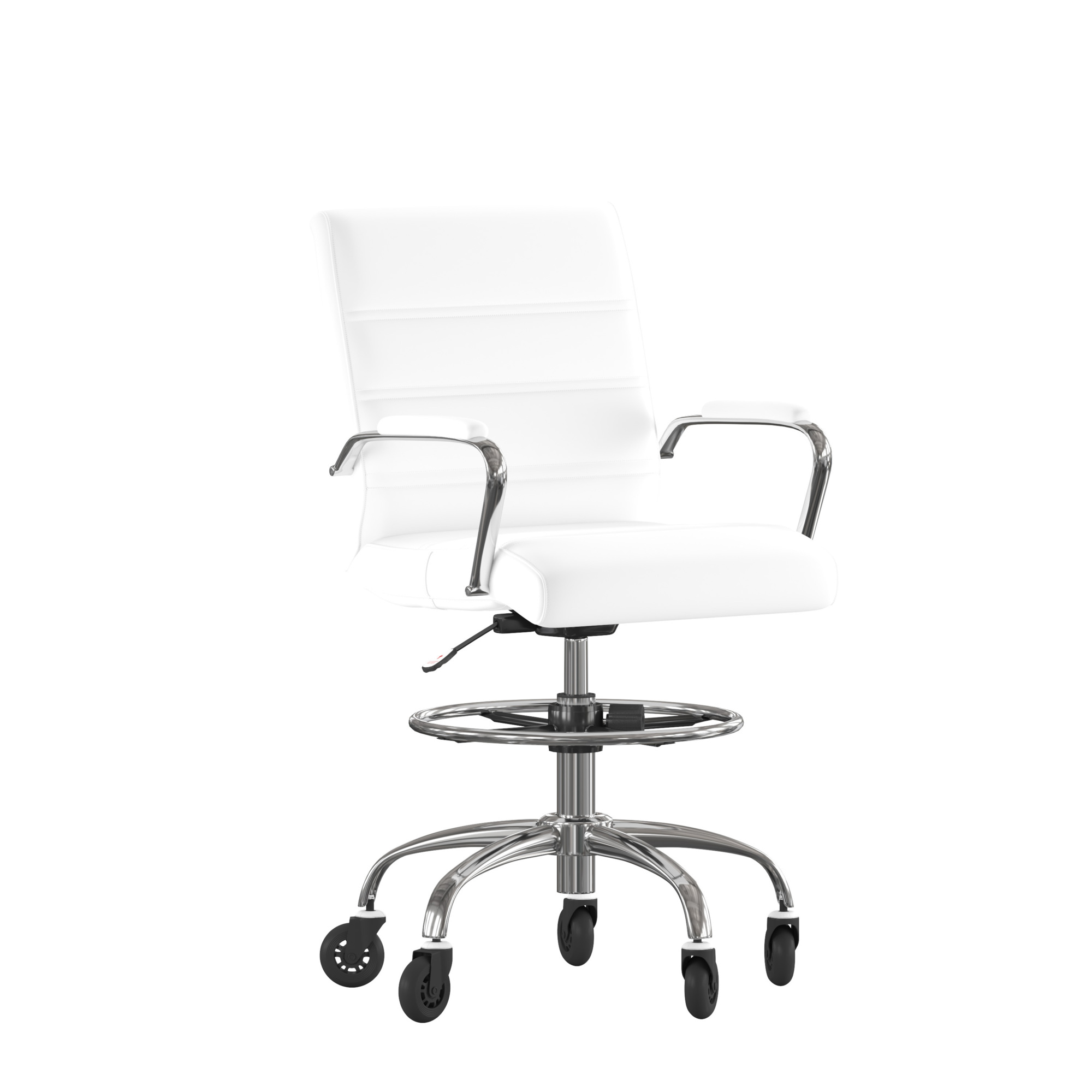 Flash Furniture, White LeatherSoft Drafting Chair with Skate Wheels, Included (qty.) 2 Model# GO2286BWHRLB